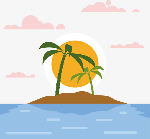 矢量海上看太阳落山免抠