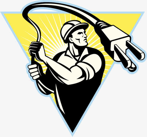 卡通拿插座的工人免抠