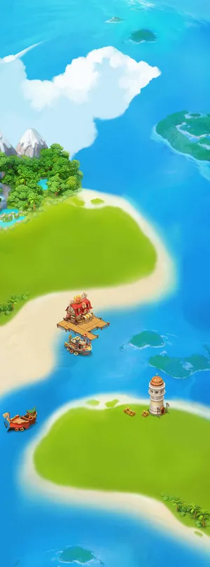 卡通童趣海滩店铺背景高清