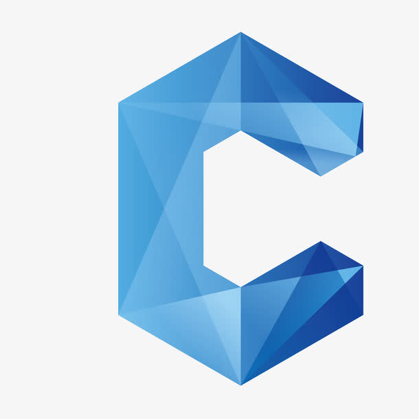 蓝色渐变立体英语字母C免抠