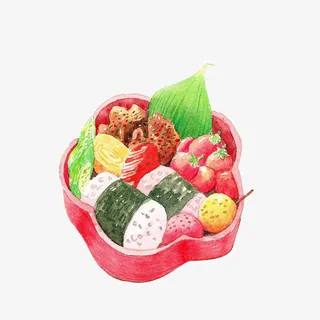 手绘花瓣盒饭免抠