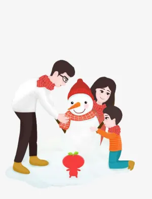 一家三口堆雪人简图免抠