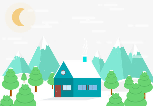 卡通雪地里的房屋免抠