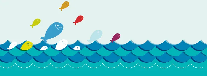 卡通水浪鱼背景banner高清