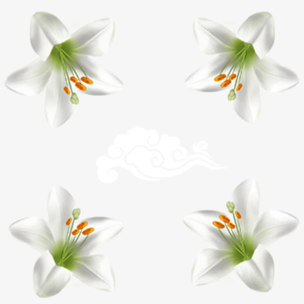 传统百合花和祥云免抠