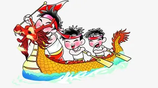 小孩划龙舟免抠