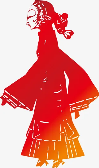 卡通红色皮影女人免抠