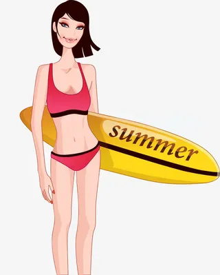 冲浪美女矢量图免抠
