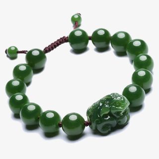 油润碧玉圆珠貔貅手链免抠