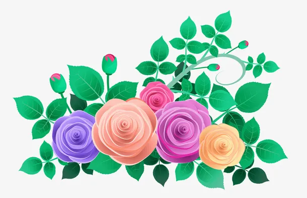 绘制春天盛开的绿叶鲜花免抠