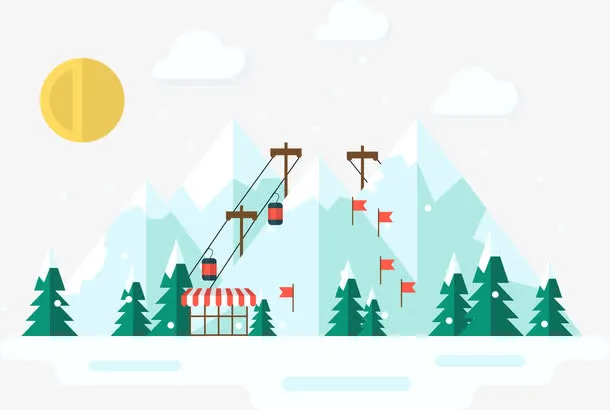 矢量雪地缆车免抠