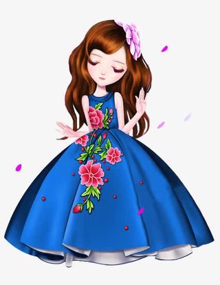 手绘典雅美丽的女孩素材免抠