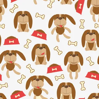 卡通宠物狗无缝背景矢量素材下载
