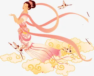 手绘嫦娥奔月图片免抠