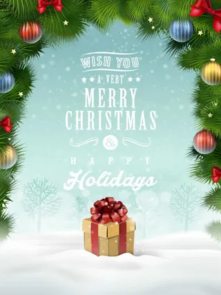 圣诞节绿松枝彩球免抠