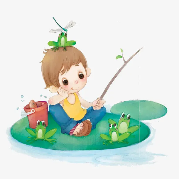 钓鱼的小男孩免抠