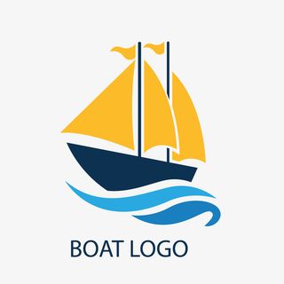 黄色卡通帆船标签免抠
