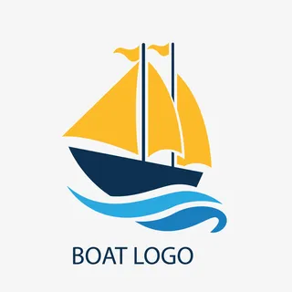 黄色卡通帆船标签免抠