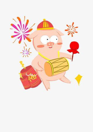 卡通小猪新年跳舞免抠