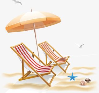 红色条纹沙滩椅卡通夏天免抠