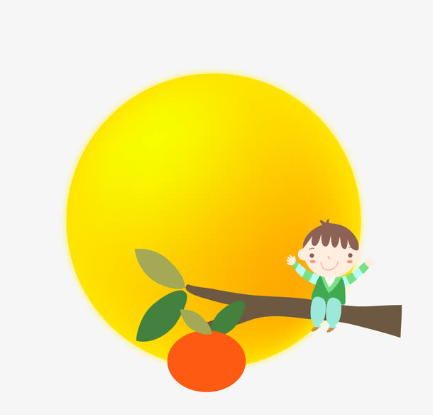 矢量小孩坐在柿子树上素材免抠