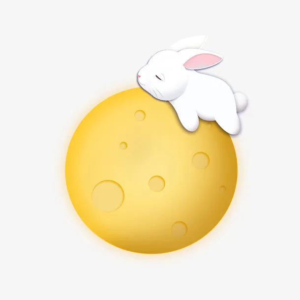 卡通趴着月亮的兔子设计免抠