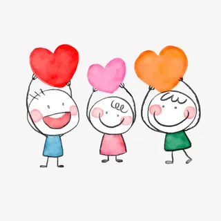 拿着爱心的儿童简笔画免抠