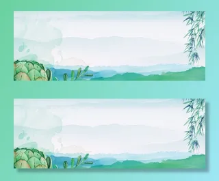春天踏青水墨渲染中国风绿色banner高清