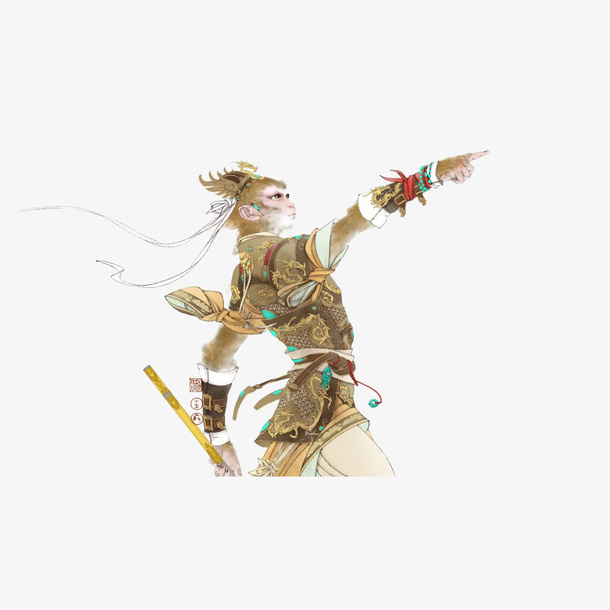 中国风古典水彩孙猴子插画免抠免抠