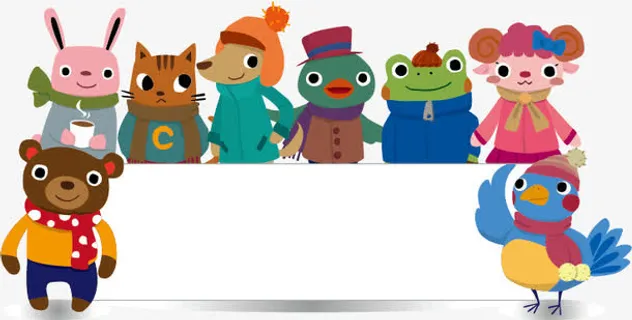 童趣卡通动物公告栏矢量素材,免抠