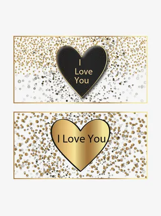 金色爱心横幅免抠