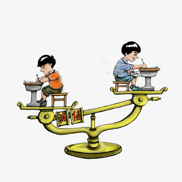 卡通漫画诚信倾斜的天平素材免抠
