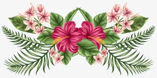 绿叶花朵手绘边框免抠