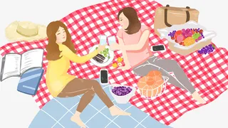 手绘人物插画踏青野餐度假插图免抠