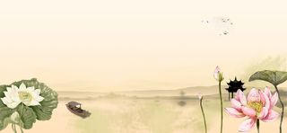 清新工笔画荷花古典女装海报背景psd高清