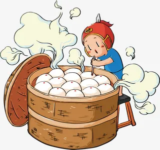 手绘腊月二十九蒸馒头点红点免抠