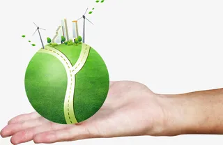 手执绿草地地球免抠