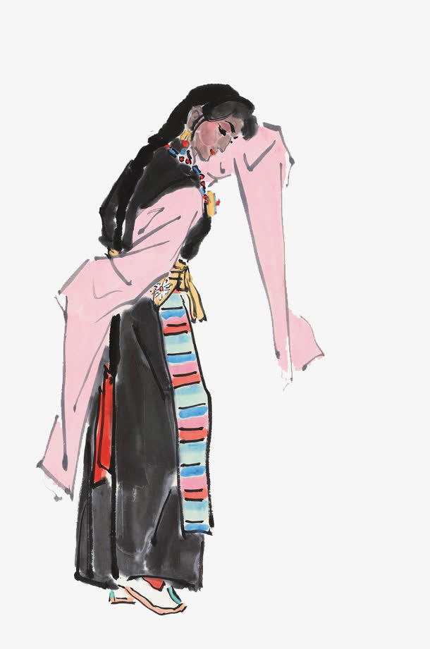 矢量手绘舞蹈的藏族女人免抠
