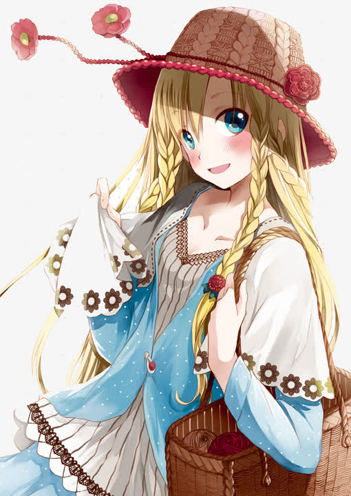 卡通女孩带着草帽免抠