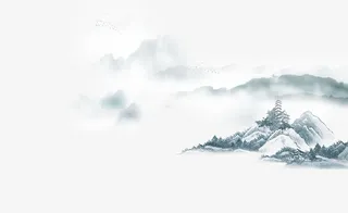 中国风水墨风景画装饰免抠
