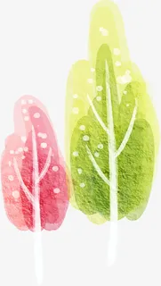 春天绿色水彩植物大树免抠