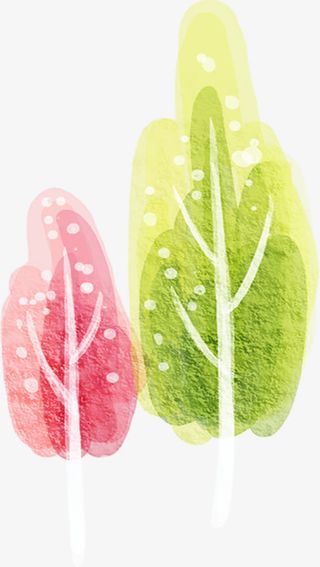 春天绿色水彩植物大树免抠