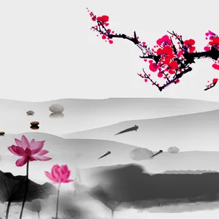 中国风山水梅花PSD分层主图高清