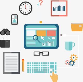 卡通扁平化办公桌面用品矢量免抠