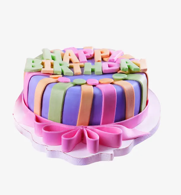 彩色丝带生日蛋糕高清素材免抠