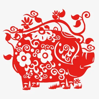 猪年红色剪纸免扣无背景