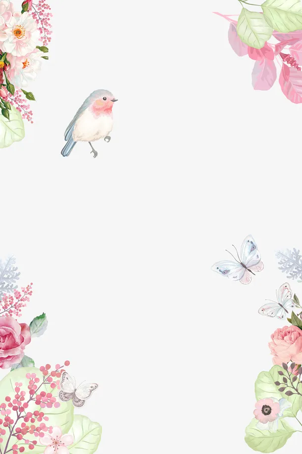 粉色美丽春季花鸟免抠
