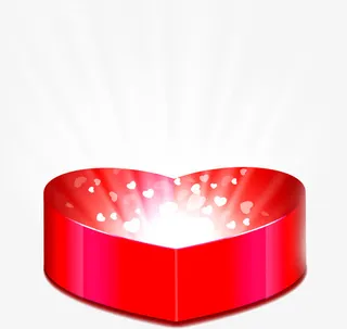 红色的新型礼盒里的心形光束免抠