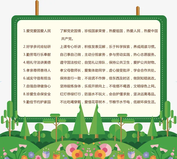 卡通中小学生学校守则装饰免抠