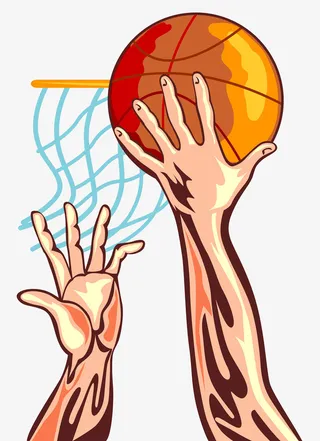 灌篮特写卡通插画免抠